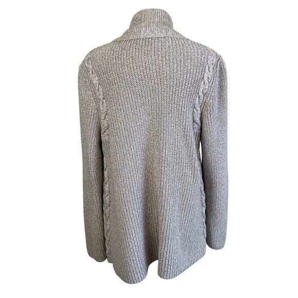 Talbots Sz XL Petite Oatmeal Marled Chunky Cable Knit Open Front Cardigan Cotton - Picture 8 of 16